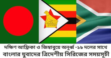 দক্ষিণ আফ্রিকা ও জিম্বাবুয়ে অনূর্ধ্ব -১৯ দলের সঙ্গে বাংলার যুবাদের ত্রিদেশীয় সিরিজের সময়সূচী