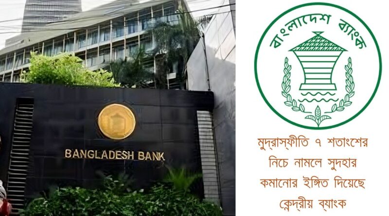 মুদ্রাস্ফীতি ৭ শতাংশের নিচে নামলে সুদহার কমানোর ইঙ্গিত দিয়েছে কেন্দ্রীয় ব্যাংক